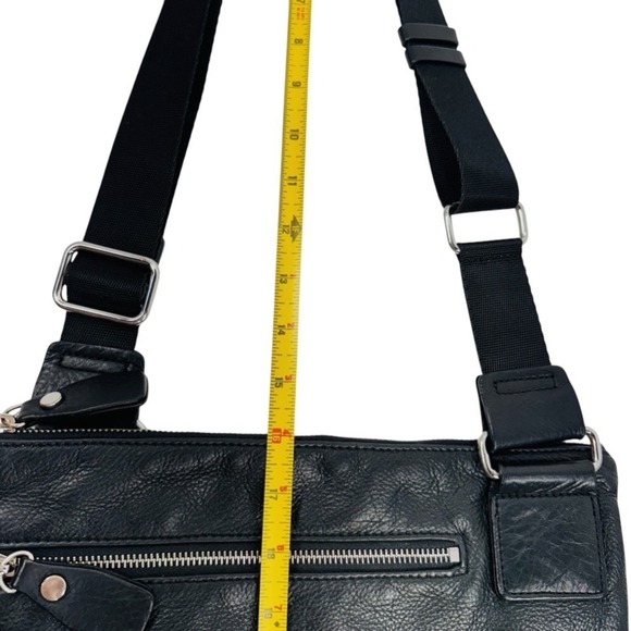 Margot Genuine Leather Crossbody Bag Adjustable Strap Black OS 2 Zip Pockets - Picture 4 of 12